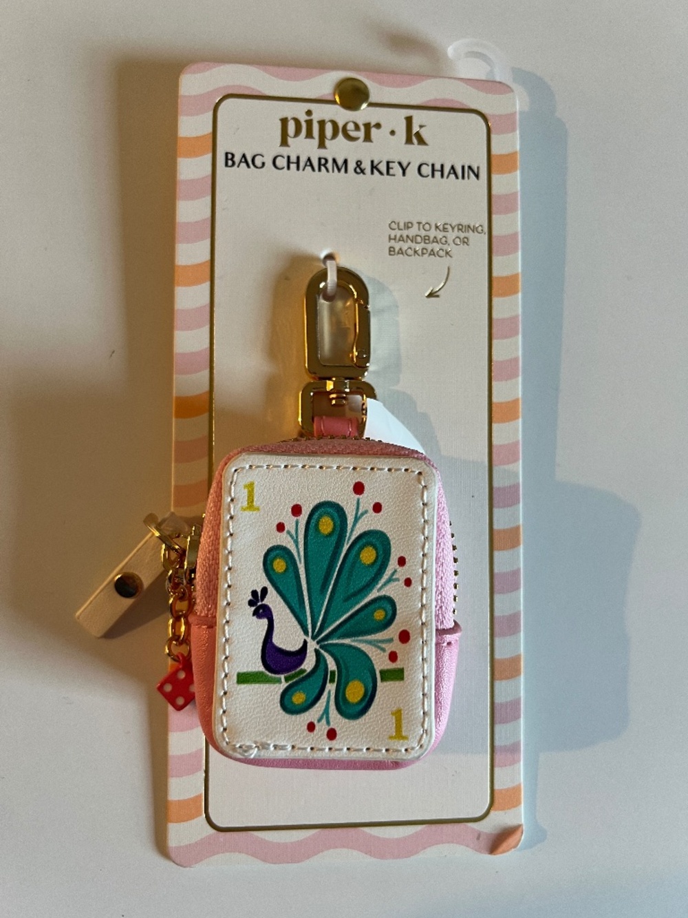 NWT Piper·K Mahjong Peacock Tile Mini Zip Bag Charm & Key Chain
